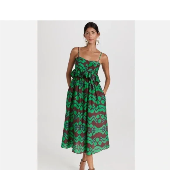 Ulla Johnson Green and Brown Patterned Dress - Picture 3 of 13
